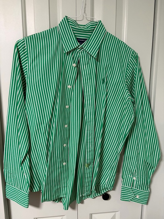 Ralph Lauren Tops - Ralph Lauren Green and White Striped Button-Down Dress Shirt